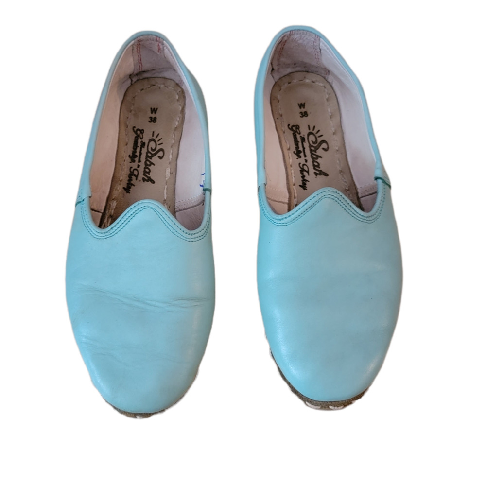 Sabah Shoes Turquoise Aqua Leather Slip-On Loafers 8